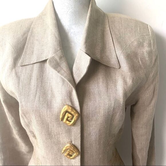 Vintage Fabulous Beige Gold Retro Linen Jacket - Picture 3 of 13